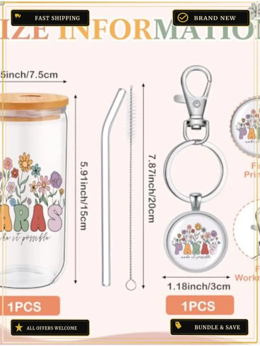 Paraprofessional Gift Set Canvas Makeup Bag Glass Cup Keychain